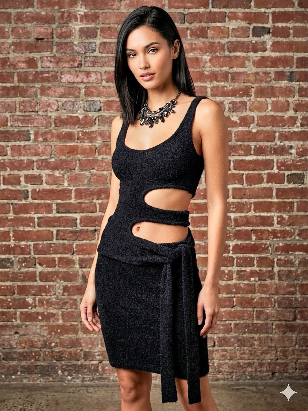Asta Resort Flowers in Firenze '24 Black Wool,Alpaca Blend Cutout Dress  size XS